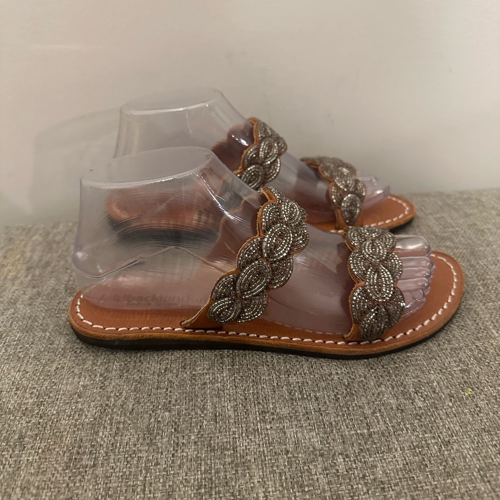 Laidback London Brown Silver Rhinestone Strappy Slide Sandal Size 37=6